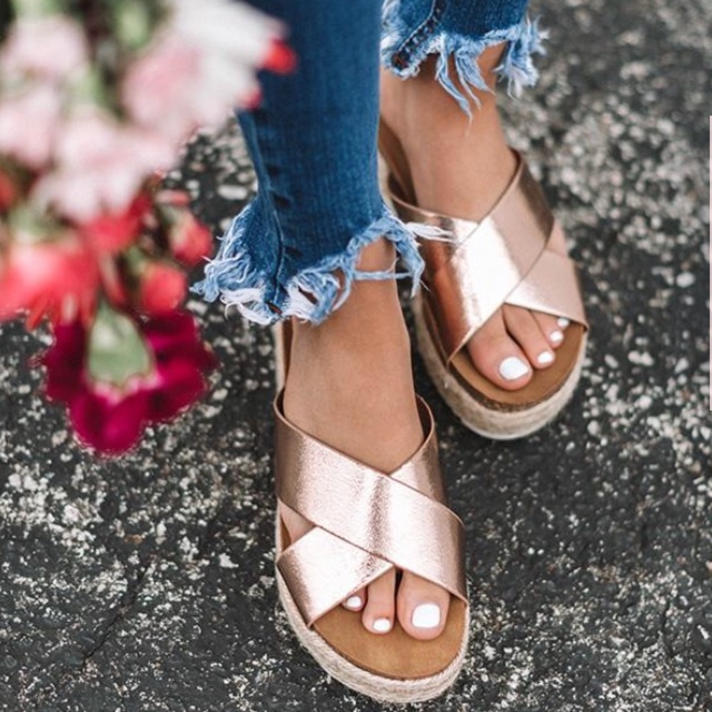 Rose Gold Metallic Espadrille Platform Sandals - Picture 2 of 2